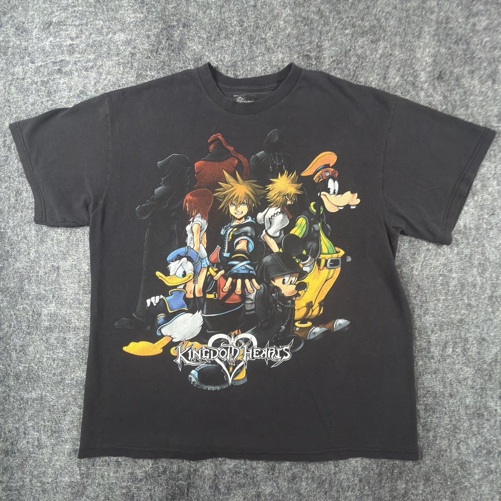 VTG Kingdom Hearts Shirt Mens XL Black White Silhouette Sora Mickey Key Blade